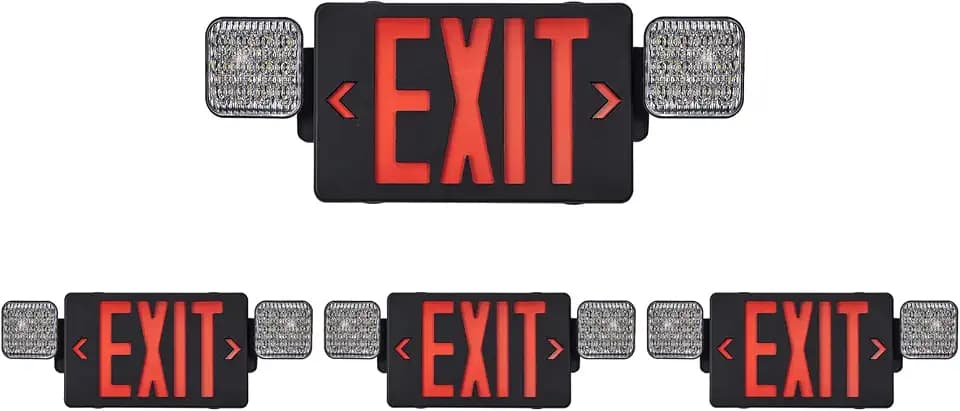 TANLUX Black Exit Sign with Emergency Lights, LED Emergency Exit Light with Battery Backup, UL Listed, AC 120/277V, Commercial Emergency Lights Combo for Business - 4 Pack