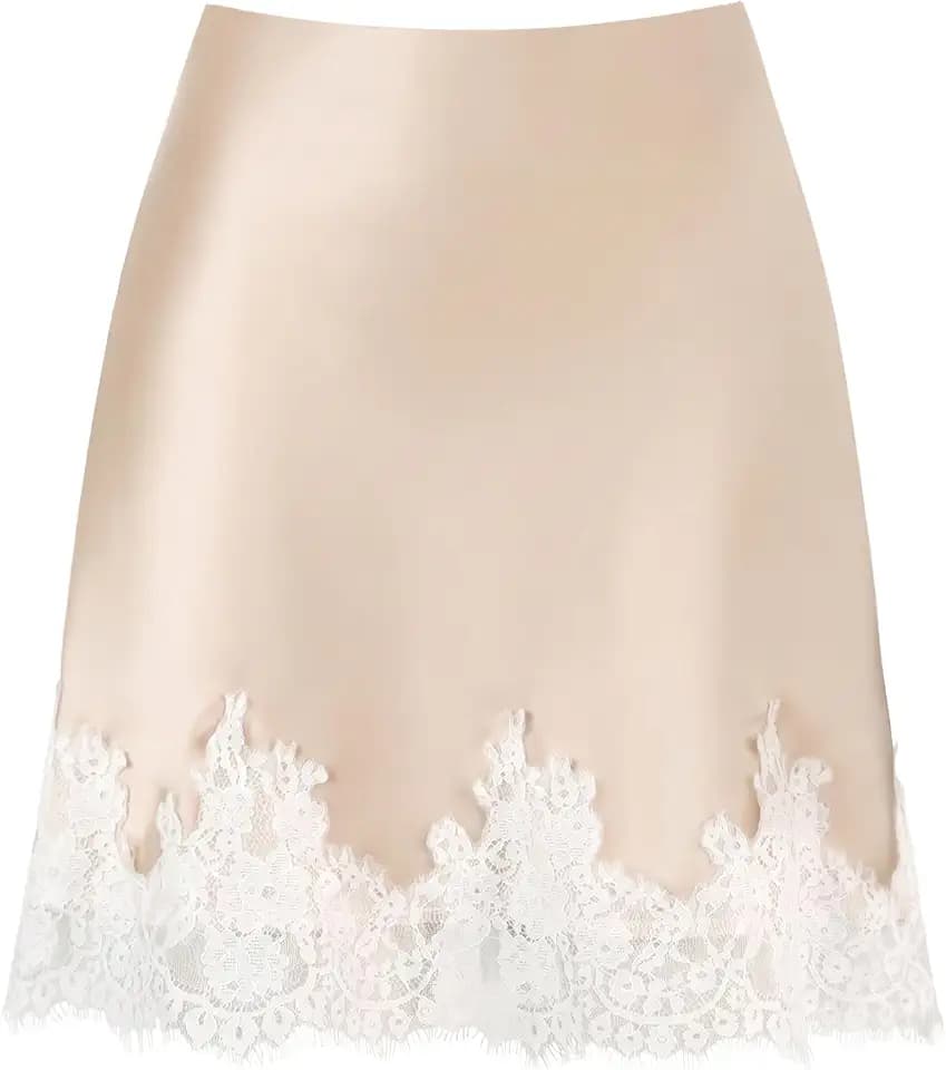 Outoshe Women's Silk Satin Lace Trim Mini Skirts High Waisted Short Skirt