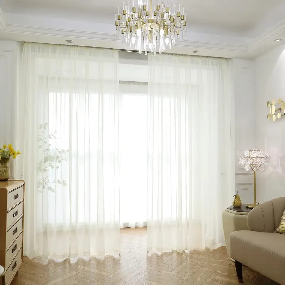 PHILEASY Window Sheer Beige Curtains 145 Inches Long 2 Panels Beige Sheer Curtains Sheer Curtain Clear Transparent Basic Rod Pocket Panel 15 Colors 10 Size for Bedroom Living Room Yard Kitchen