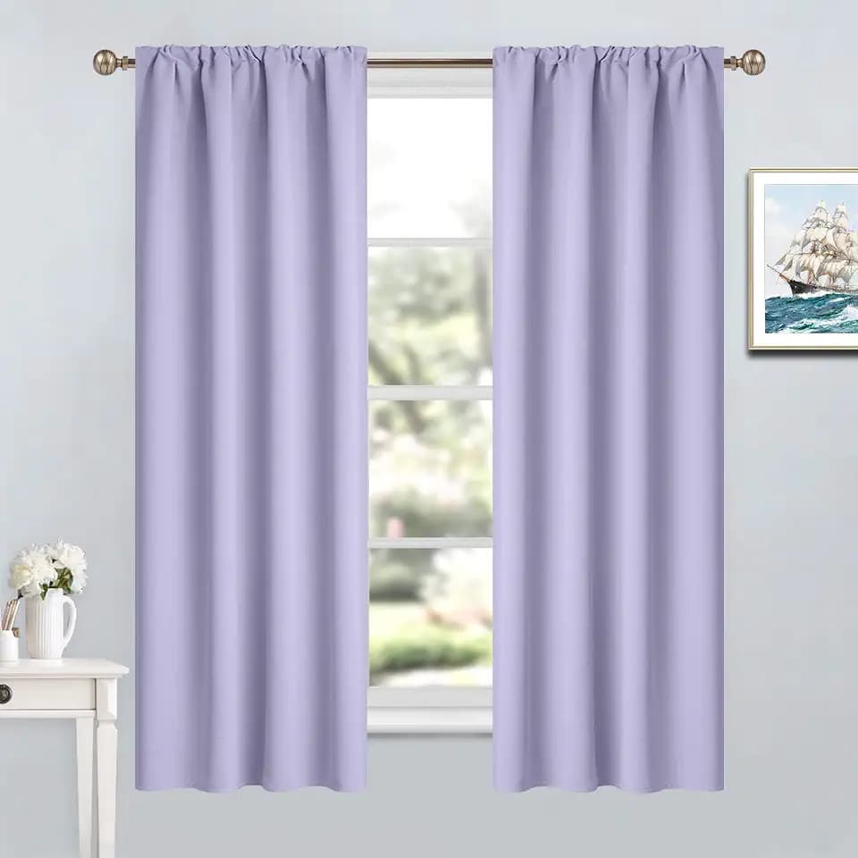 Yakamok Lilac Rod Pocket Blackout Curtains 63 inches Long for Bedroom