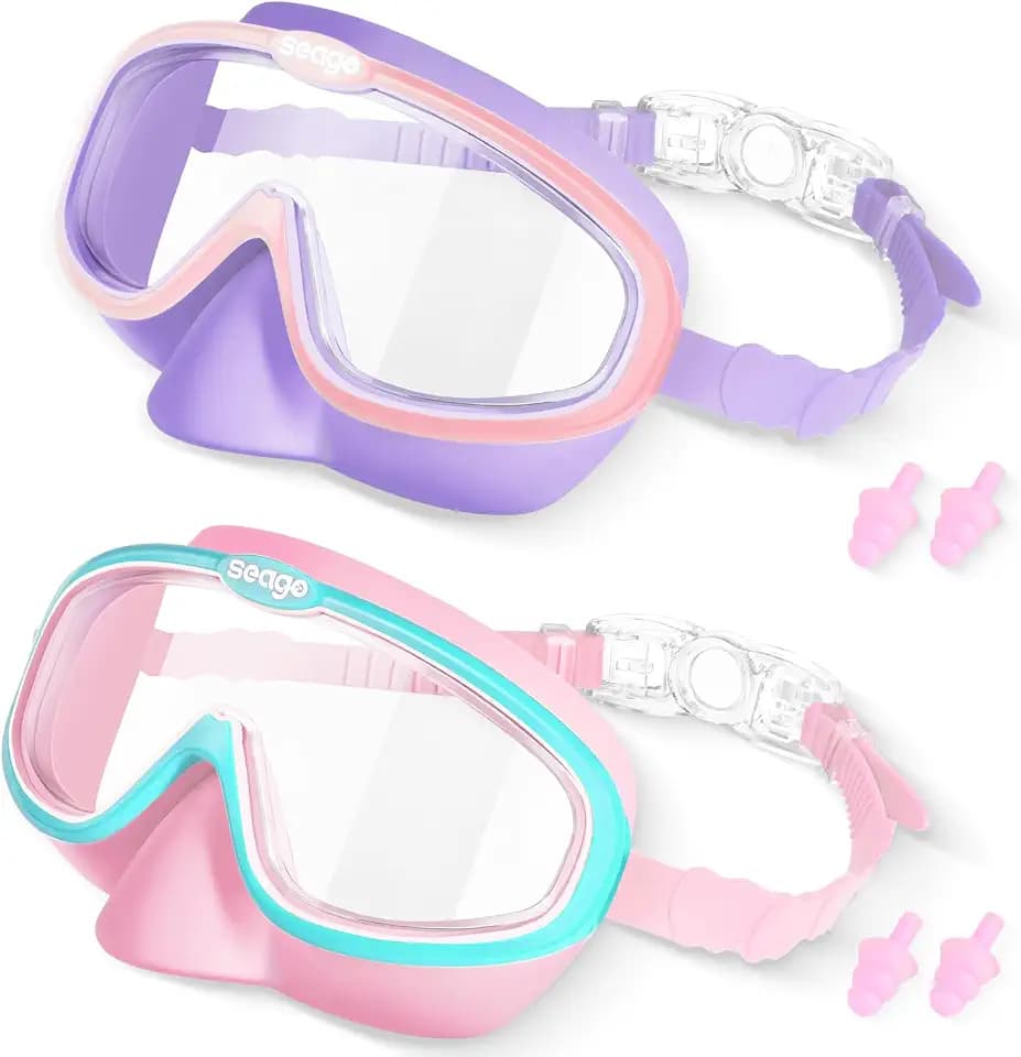 Seago Kids Swim Goggles with Nose Cover 2 Pack for 3-14 Anti-Fog Clear View
