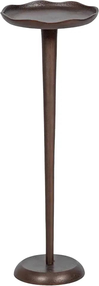 Kate and Laurel Alessia Modern Decorative Metal Drink Table; 8 x 8 x 22; Bronze; Round Cast Aluminum Pedestal Plant Stand with Rough Texture and Deckled Edge