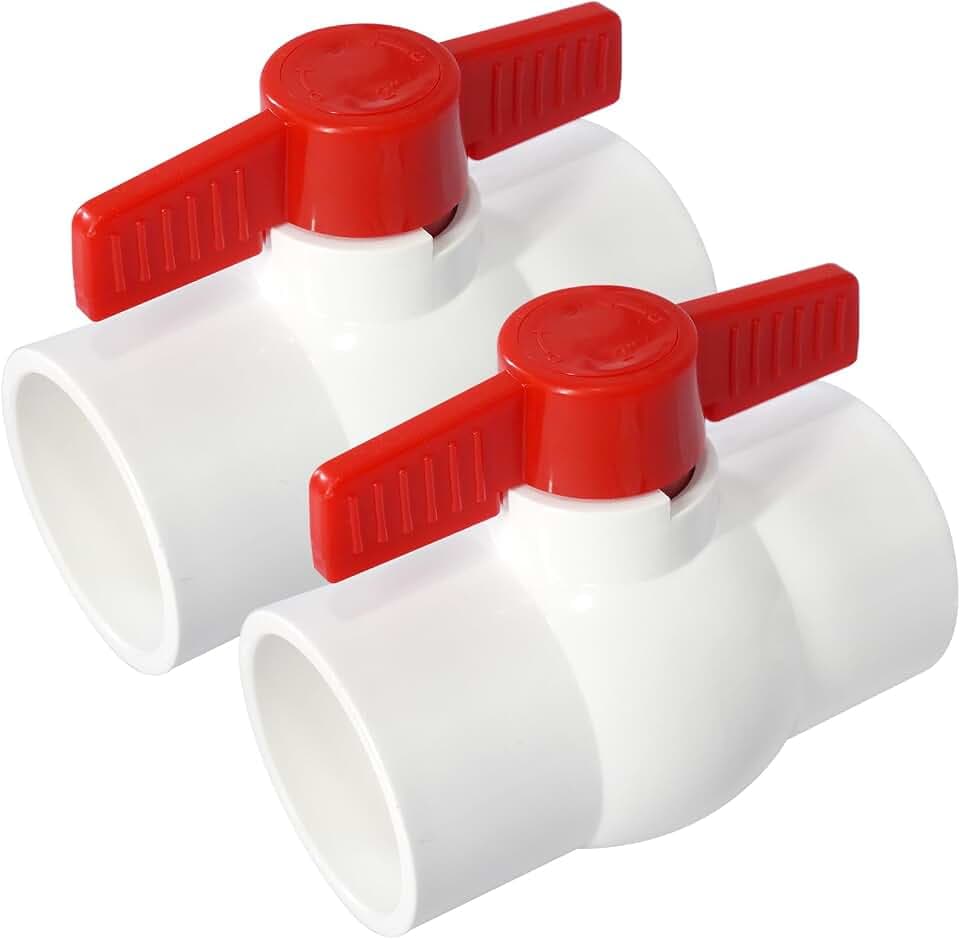 YADIAN 2 Pack 2'' PVC Ball Valves, T-handle Water Shut-Off Ball Valve Slip (Socket), PVC Ball Valve 2 inch for Water Project, Swiming Pool, Sewage Pump, Irrigation System, Rated at 150 PSI, Socket