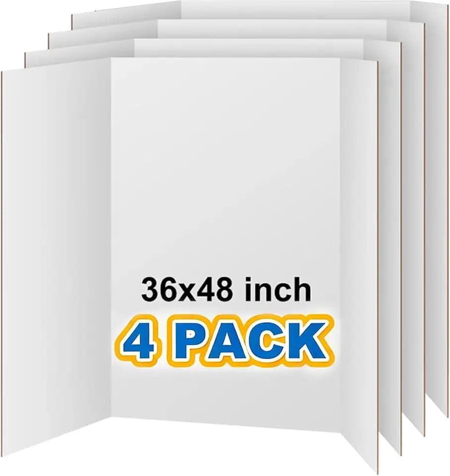 VinTS 4 PCS 36" x 48" Trifold Poster Board,White Display Tri-fold Cardboard