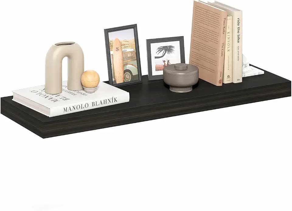 Furinno Tanna Floating Shelves for Wall, 12 x 35 Wall Shelf, Single Set Wall Mounted Floating Shelf with Invisible Bracket, 2-Inch Thick, for Bathroom, Living Room, Bedroom, Home Office, Tobacco Oak