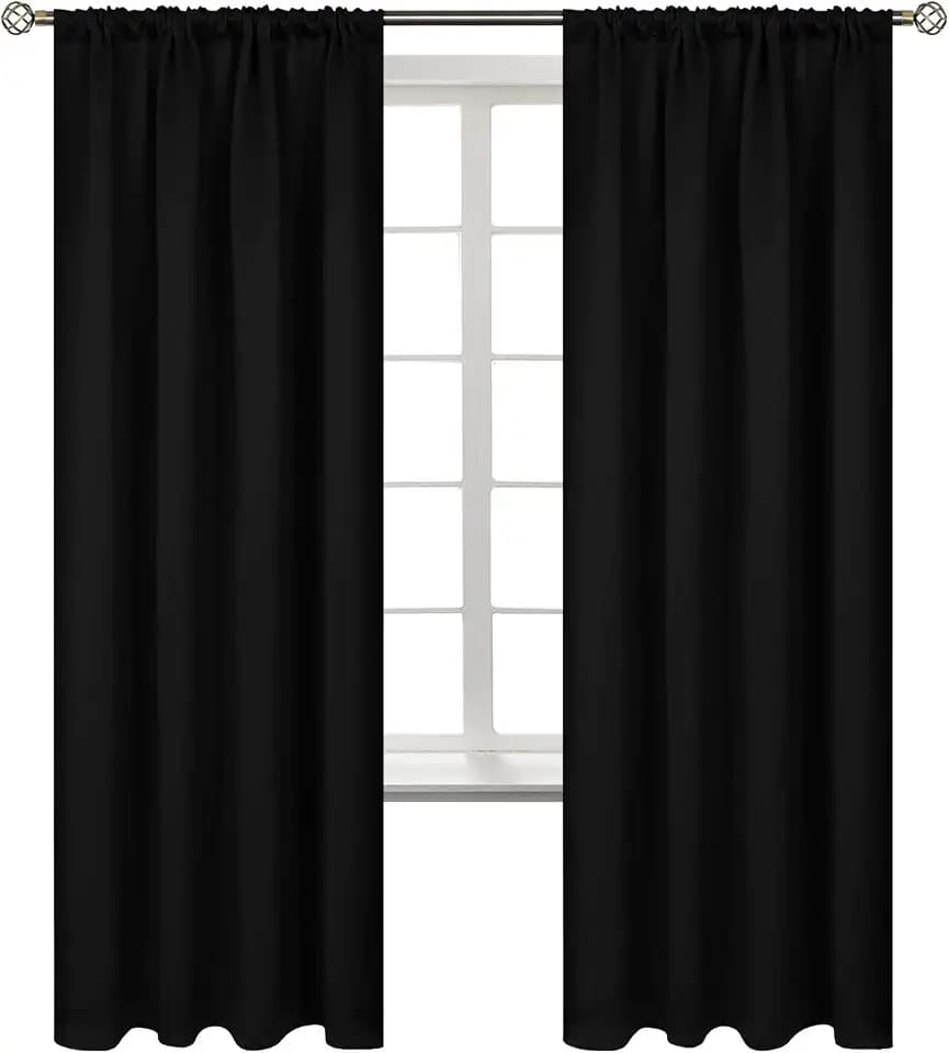 BGment 72 Inches Long Blackout Curtains for Bedroom - Rod Pocket Thermal Insulated Room Darkening Drapes for Living Room Privacy Blinds, 42 x 72 Inch, 2 Panels, Black