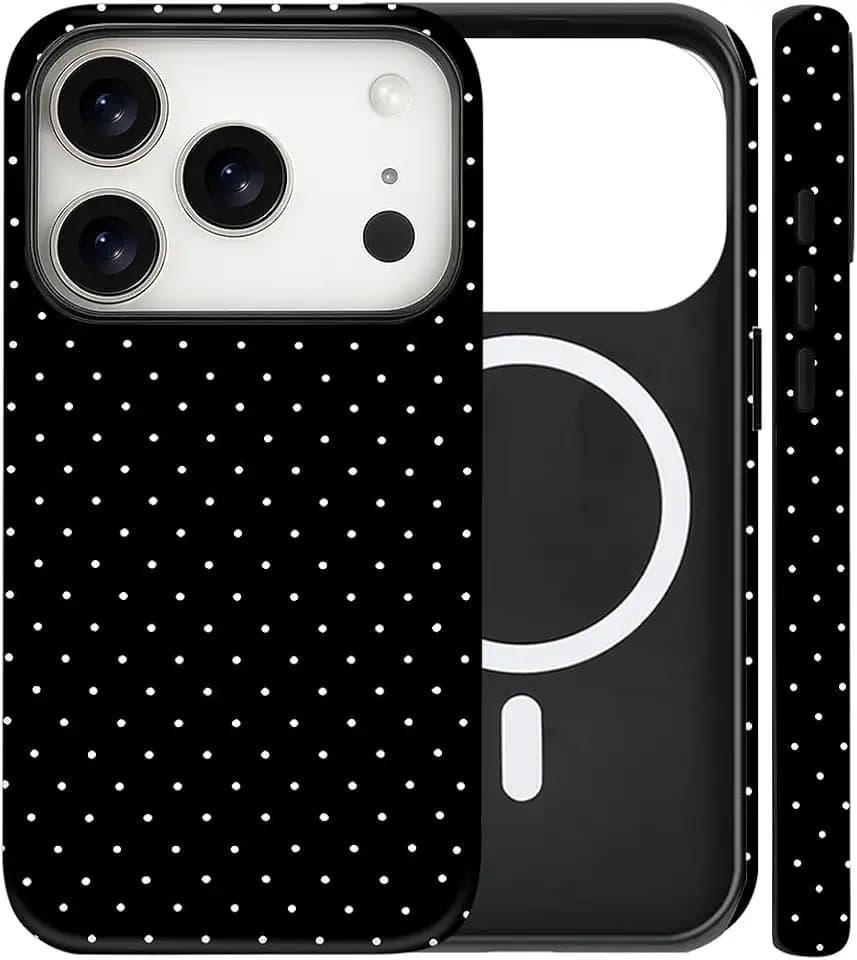 Magnetic for iPhone 18 Pro Max/17 Pro Max Cute Polka Dot Phone Case Black