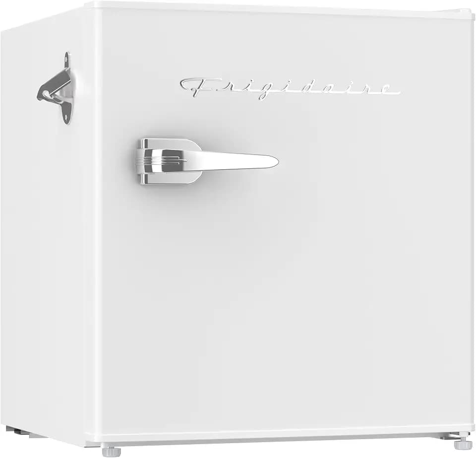 Frigidaire Retro Compact Fridge with Chiller, Countertop, Built-in Bottle Opener, Compact Refrigerator 1.6 cu ft, Mini Fridge for Office, Bedroom, Dorm Room or Cabin - 16" D x 18" W x 18.5" H (White)