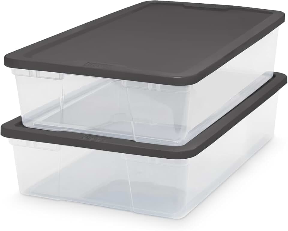 HOMZ Clear Plastic Storage Bins w/Snaplock Lids, 28 Qt, Gray, 2 Pack