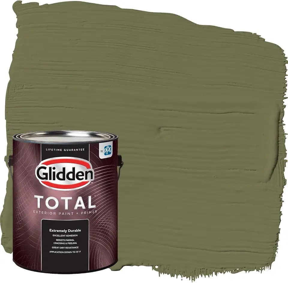 Glidden Total Exterior Paint & Primer All-in-One, Gratefully Grass/Green, Semi-Gloss, 1 Gallon