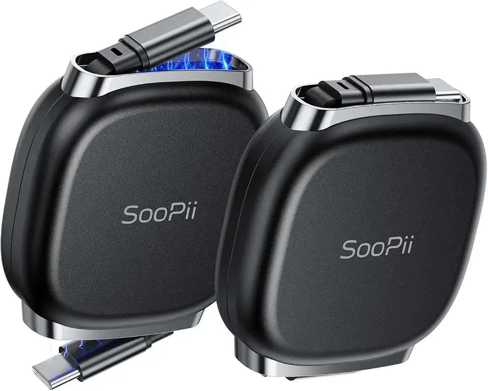 SOOPII 240W Retractable USB C Cable with Mag Snap Storage (2Pack 3.3FT)