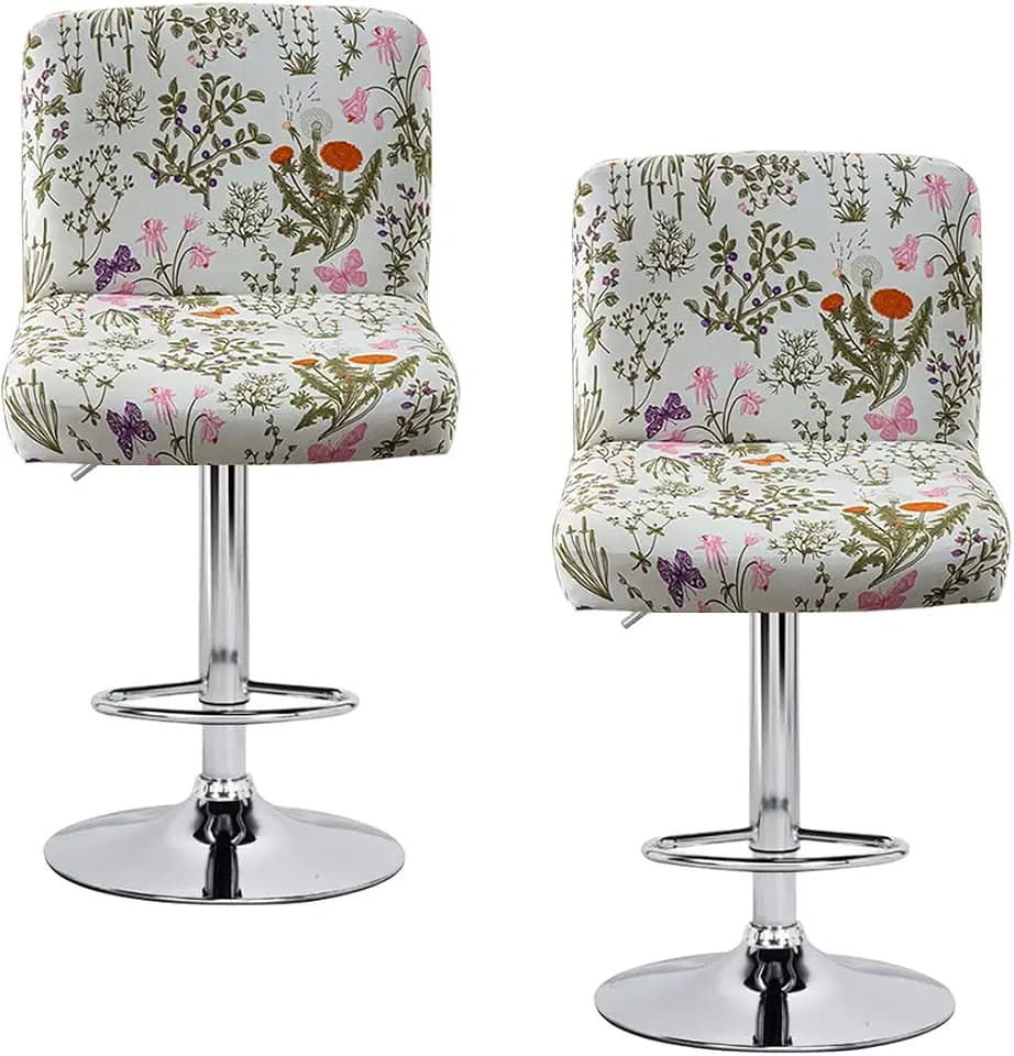 Levoberg Bar Stool Set of 2 Printed Armless Swivel Barstools Slipcovers with Backs Stretch Square Counter Height Bar Stools Covers Mid Low Back Chair Cover for Kitchen Dining Room