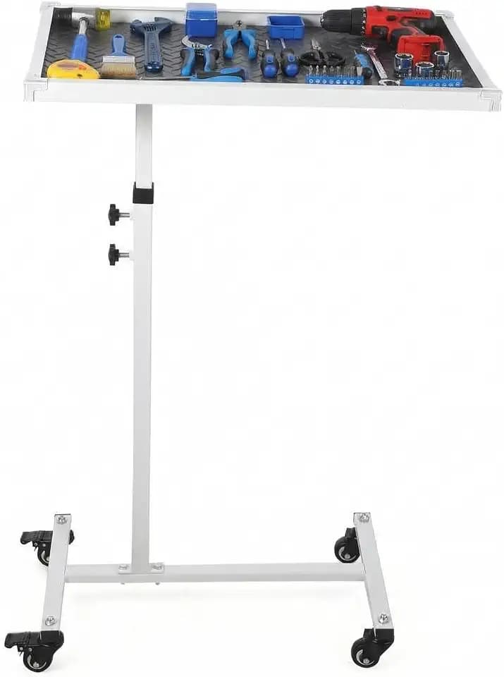 Mobile Work Table with Wheels, 220LBS Height Adjustable Rolling Mechanic Tool Tray, Heavy Duty Steel Work Table for Garage, Home, Automotive Repair & DIY Projects