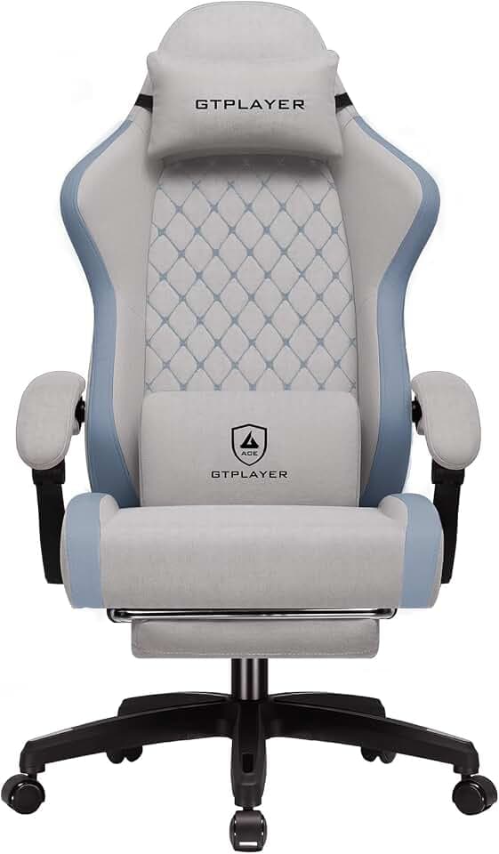 GTPLAYER Gaming Chair, Ergonomic Computer Chair with Footrest and Lumbar Support, High Back Recliner Chair 350lbs, Height Adjustable for Home Office, Grey