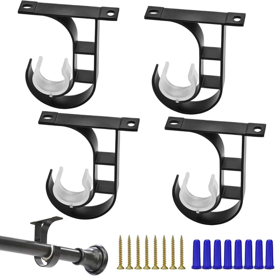 Ceiling Curtain Rod Bracket Heavy Duty Ceiling Mount Curtain Rod Ceiling Curtain Rods Hooks Hangers Curtain Rod Holders Fitting for 1 to 1.2 Inch Drapery Rods, 4 Pack