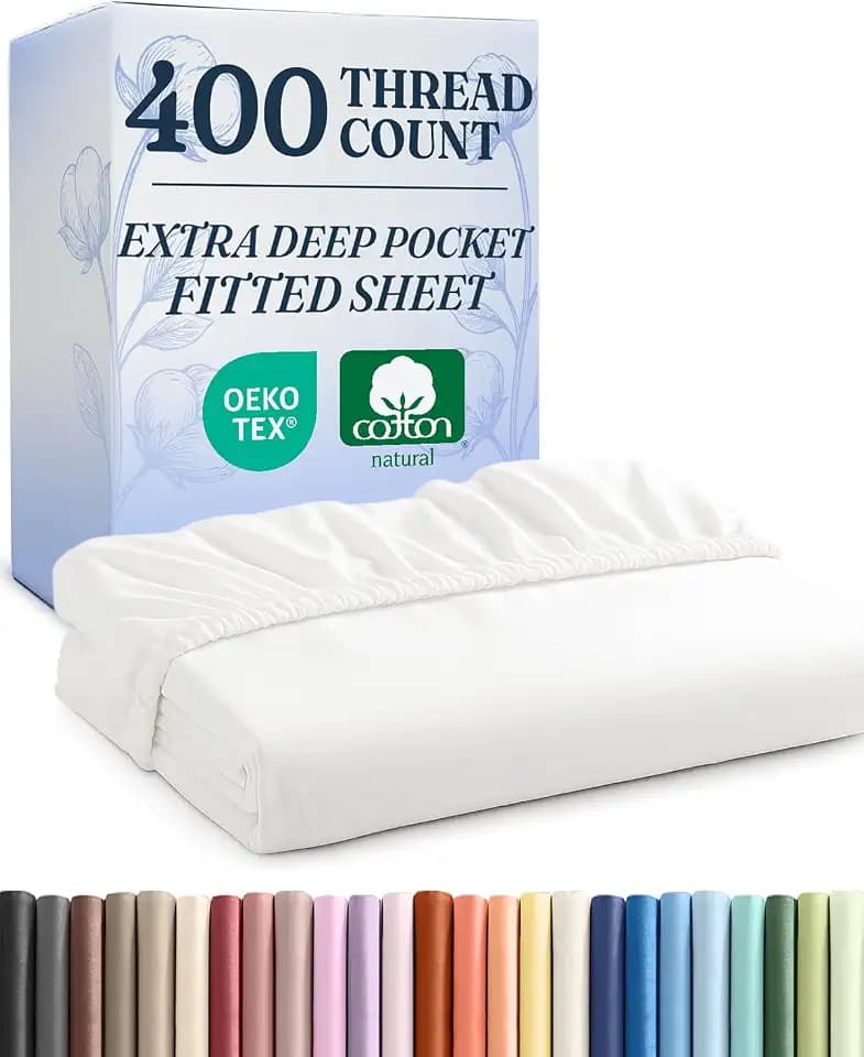 Extra Deep Cotton Fitted Sheet Twin XL Size - 400 Thread Count - White