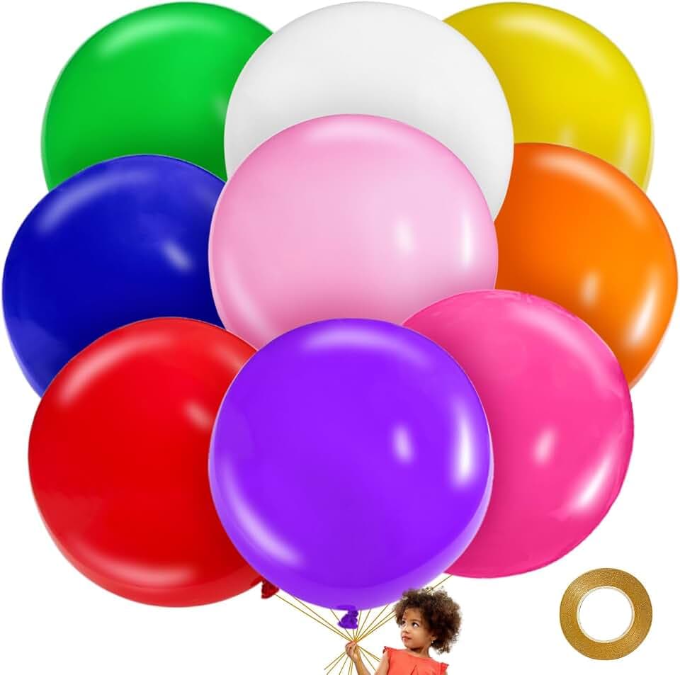 LEEZZIZZ Giant 36 Inch Latex Balloons - 9 Pcs Jumbo Balloons Bluk for Kid's Party Wedding Birthday Supply Decorations.