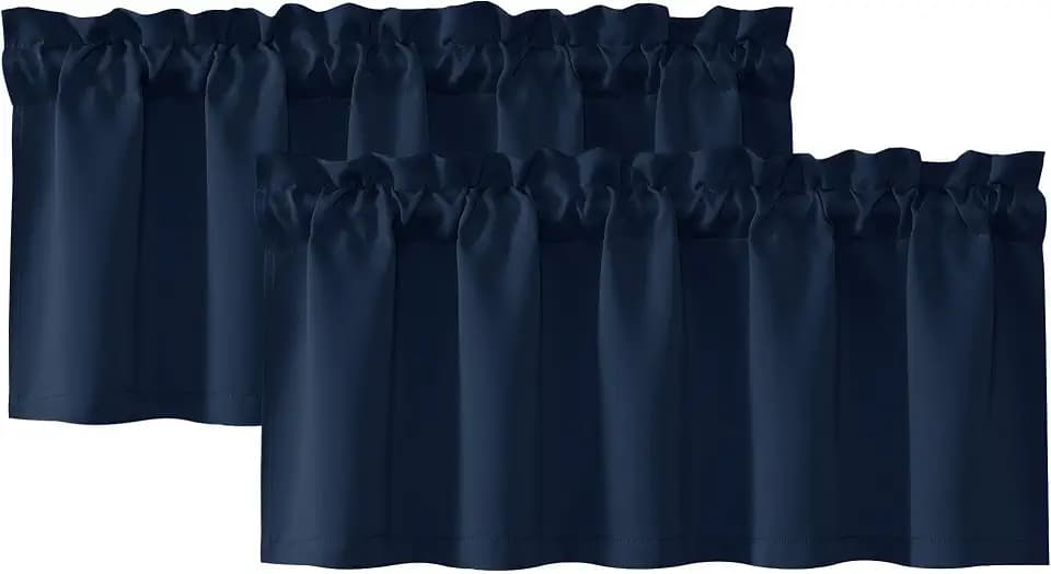 PONY DANCE 2 Panels Navy Blue Blackout Valance for Windows, 42" W x 16" L