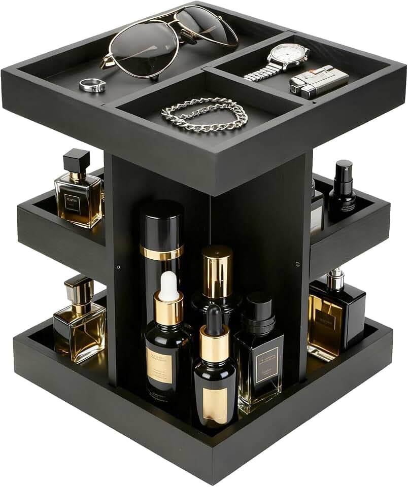 Cologne Organizer for Men, 3-Tier Wood Perfume Stand, Black