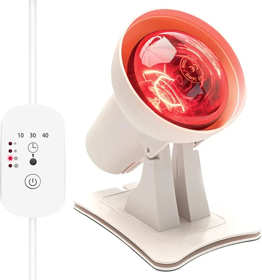 Rotlichtlampe Wärmelampe 150Watt mit Timer, Rotlichtlampe Gesicht Einstellbare Winkel und Lichtintensität, Infrarotleuchte Therapielampe fur Heimat (Weiß)