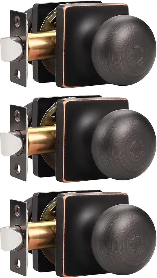 GOBEKOR 3 Pack Keyless Passage Door Knobs Oil Rubbed Bronze Interior Door Knob with Lock Stainless Steel Round Passage Knob for Hallway