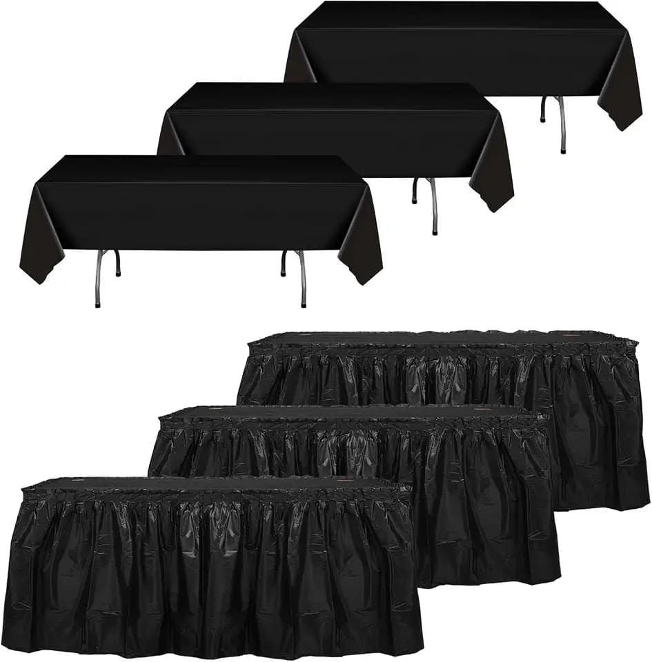 Oudain 6 Pcs Plastic Table Skirts Tablecloths Disposable,Black