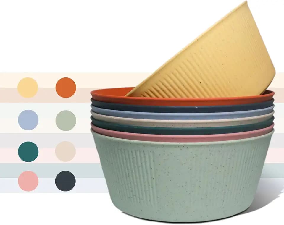 Wheat Straw Large Cereal Bowls 8 Pack 54 Oz Plastic Salad Bowl Set