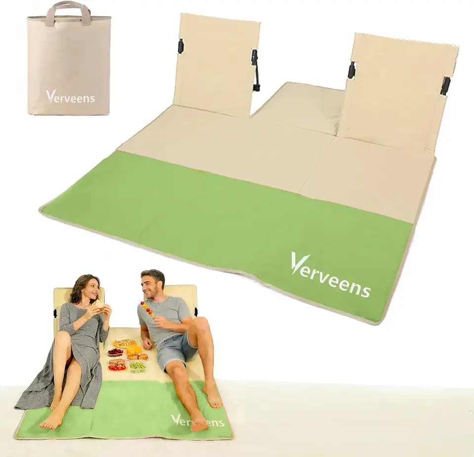 2-Person Beach Lounge Chair with Carry Bag (Khaki and Green)