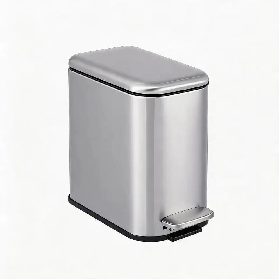 1.3 Gallon Bathroom Trash Can, Stainless Steel Garbage Can with Soft-Close Lid, Step Rubbish Bin with Removable Inner Bucket, Narrow Recycle Bins
