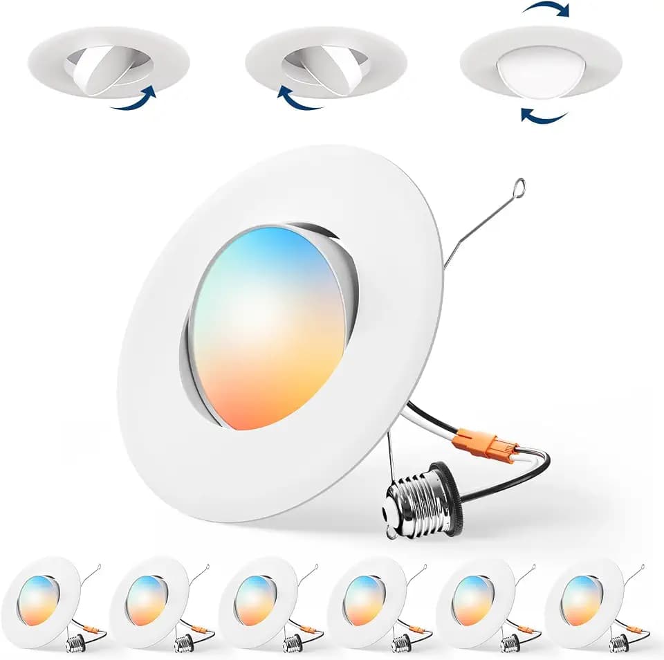 Amico 6 Inch Gimbal Eyeball LED Retrofit Recessed Can Lights, 5CCT, 6 Pack