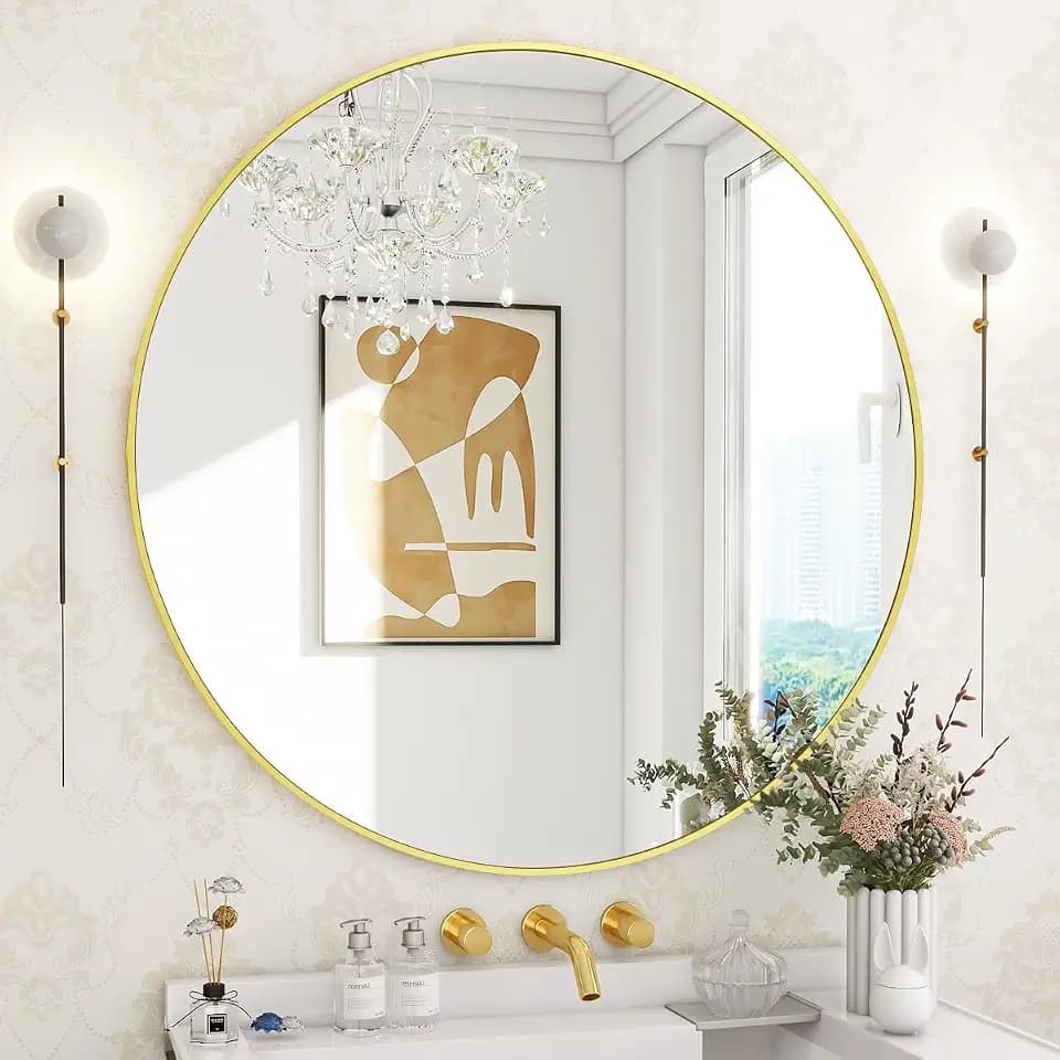 BEAUTYPEAK 30 Inch Round Mirror, Metal Frame Circle Mirror, Gold