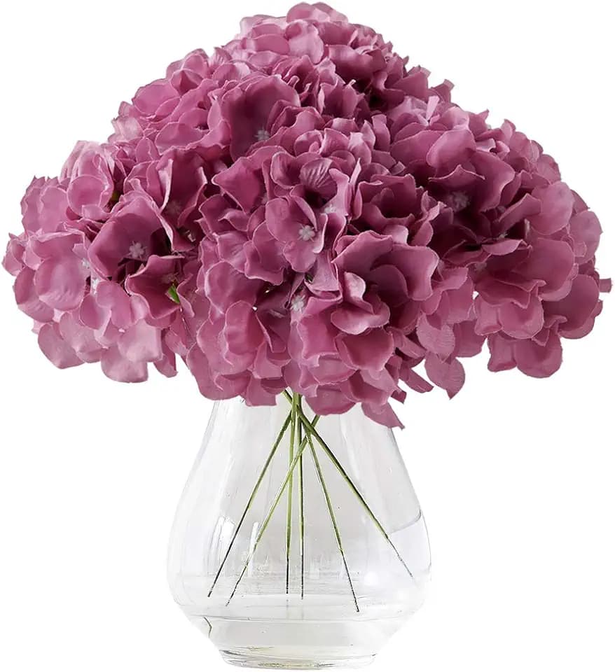 Mauve Hydrangea Silk Artificial Flowers 10pcs, 7in x 9.8in (18cm x 25cm), Realistic Lifesize, Customizable Length, Includes Floral Foam, Perfect for Home, Party, Wedding Decor