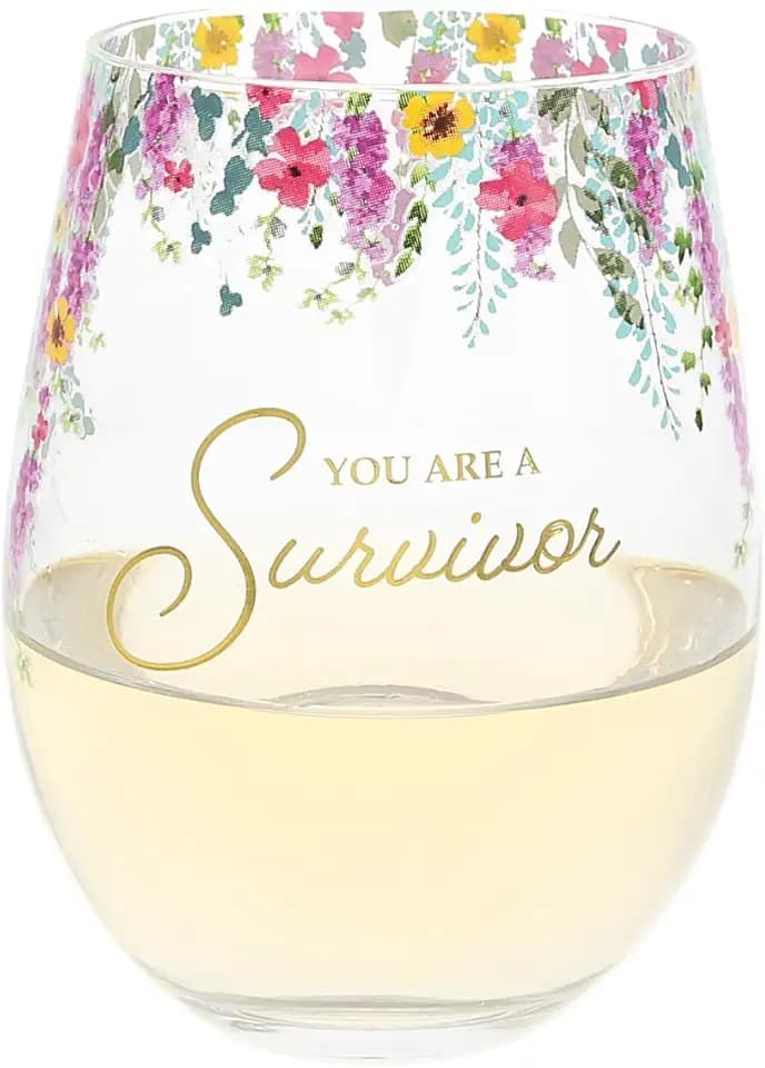 Pavilion Gift Company - You Are A Survivor - 17 oz Stemless Wine Glass Mental Health Addiction Overcomer Cancer Trauma Survivor