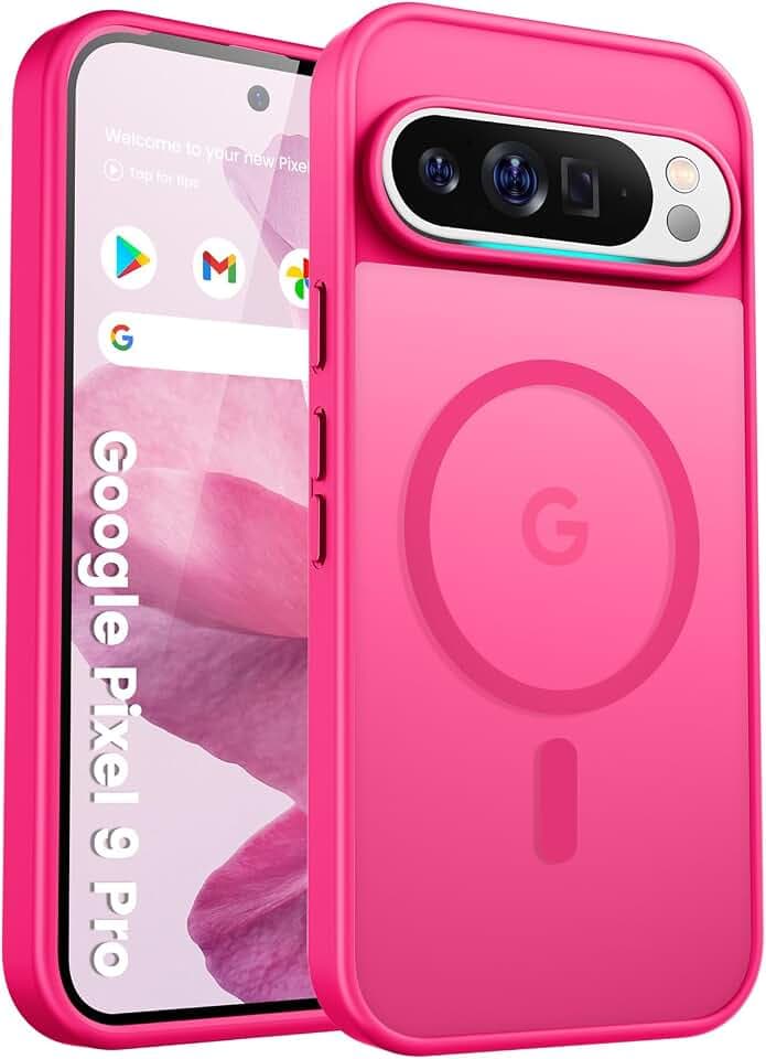 für Google Pixel 9/9 pro Hülle, mit Magnetisch, Neon Pink | Militärschutz Transluzent matt stoßfest Anti-Kratzen/Anti-Fingerprint/Anti-Glatte Handyhülle