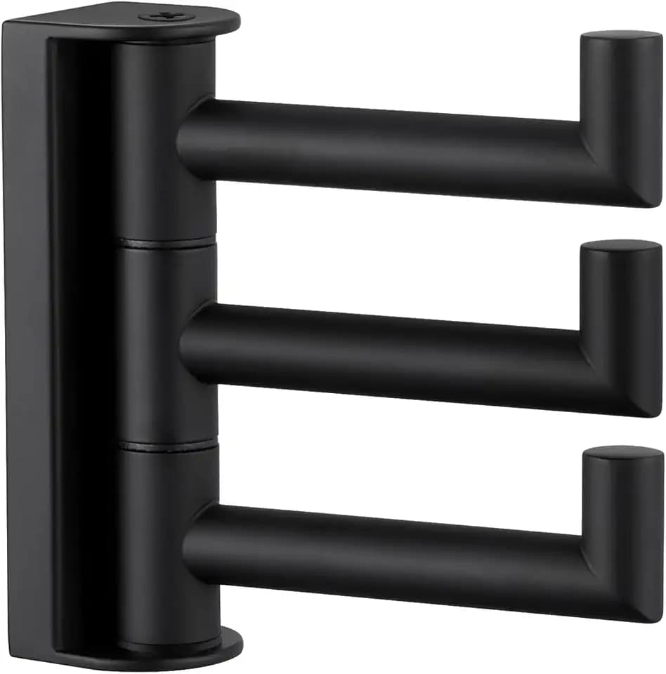 Angle Simple Swivel Towel Hook 3 Arms, Robe Coat Wall Hook, Matte Black