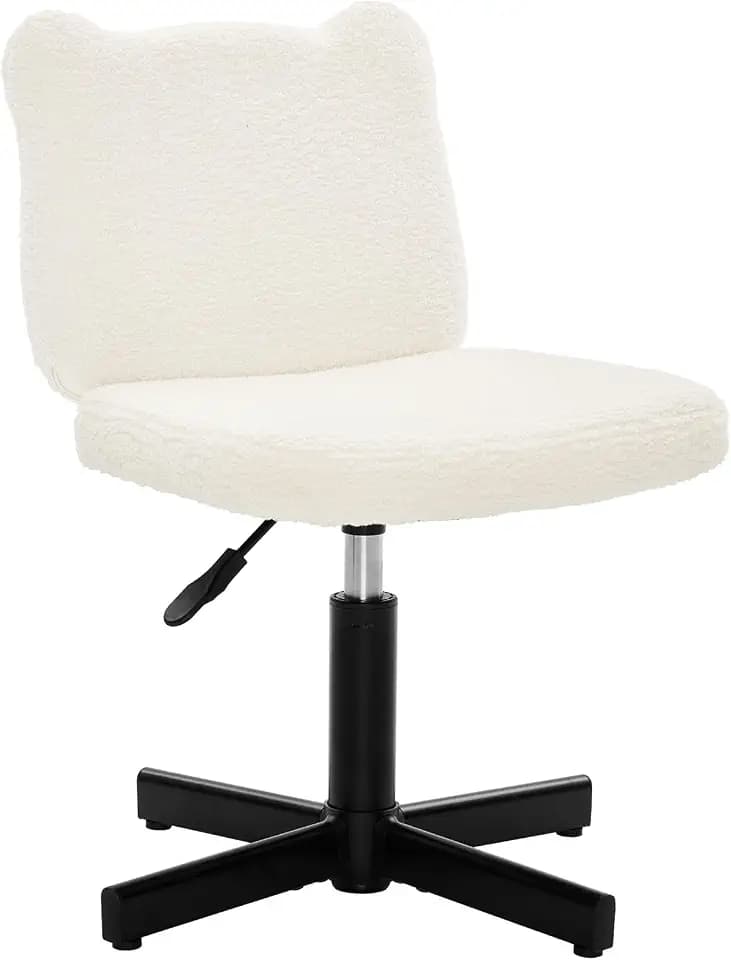 LUE BONA Cute Bear Ear Vanity Chair for Teen Girls - Height Adjustable 13.8"-18.9" Swivel Stool with Back Support, Teddy Velvet Makeup Ottoman, 300lbs, Beige