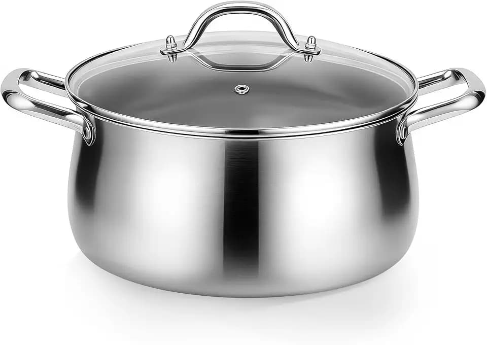 Tifanso 8QT Tri-Ply Stainless Steel Induction Stock Pot with Lid
