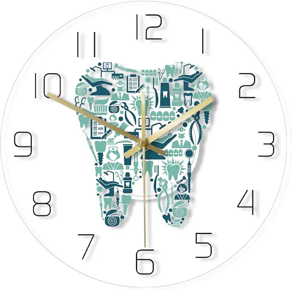 12" Dentistry Tooth Silent Quartz Wall Clock Dental Office Decor Gift