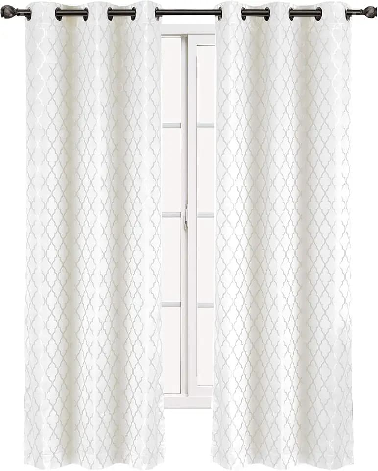 Royal Hotel Willow Jacquard White Grommet Blackout Window Curtain Panels, Pair/Set of 2 Panels, 42x96 inches Each