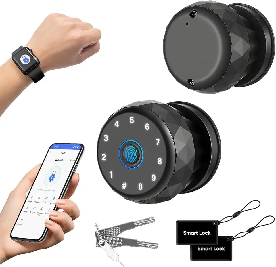 Smart Door Knob Fingerprint Door Lock with Keypad,6 in 1 to Unlock for Home