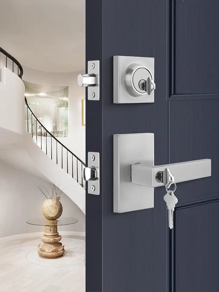 Goldenwarm Brushed Nickel Exterior Door Handle with deadbolt 1 Pack