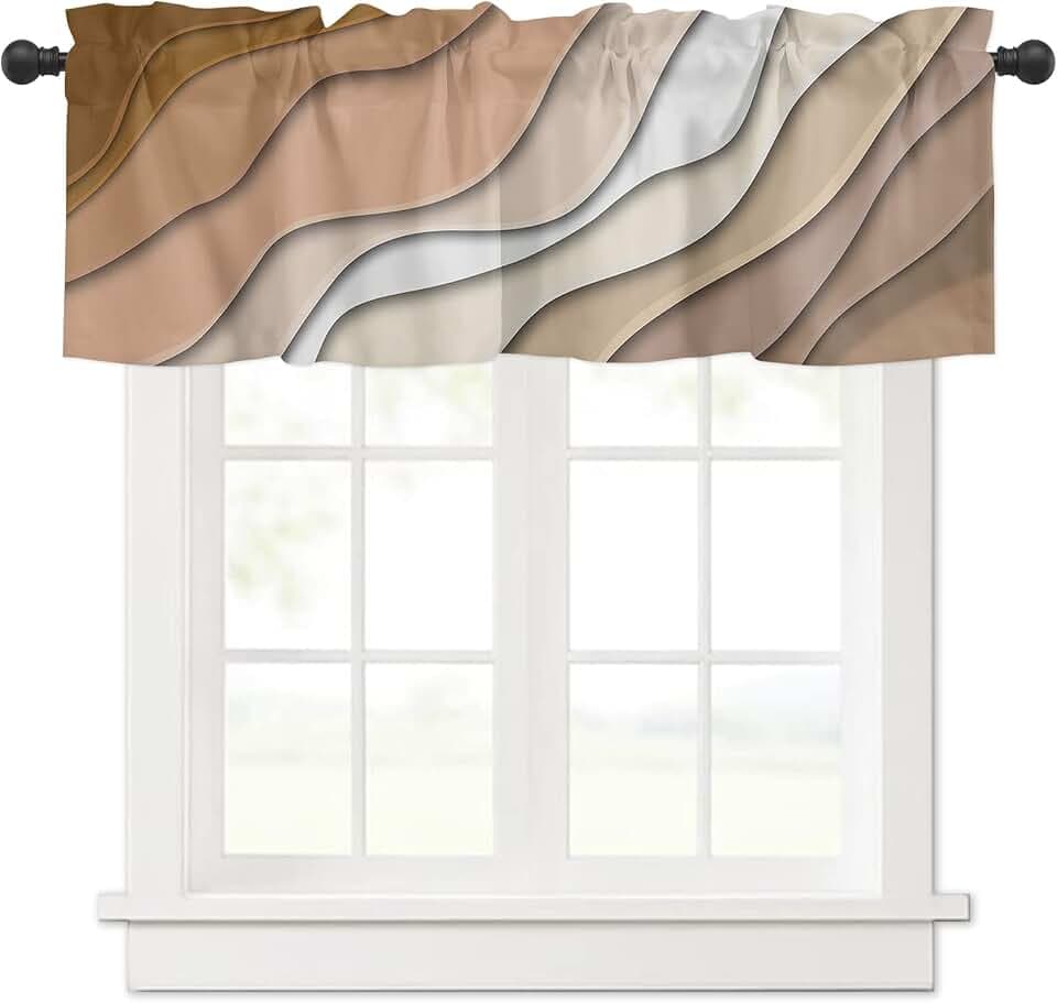 Brown Ombre Valances for Windows, Kitchen Curtains Window Treatment Decor, Modern Geometric Abstract Aesthetic Cream Rod Pocket Short Window Valances for Living Room/Bedroom, 54" x 18"
