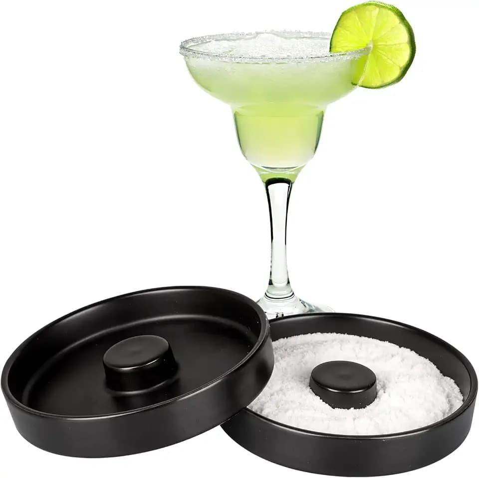 Margarita Salt Rimmer, 2 Pack Ceramic Salt Rimmer for Cocktails, Sugar Glass Rimmer for Tajin Seasoning, Home Bar Accessories, Fits Up to 5.5" Wide Glasses, Black
