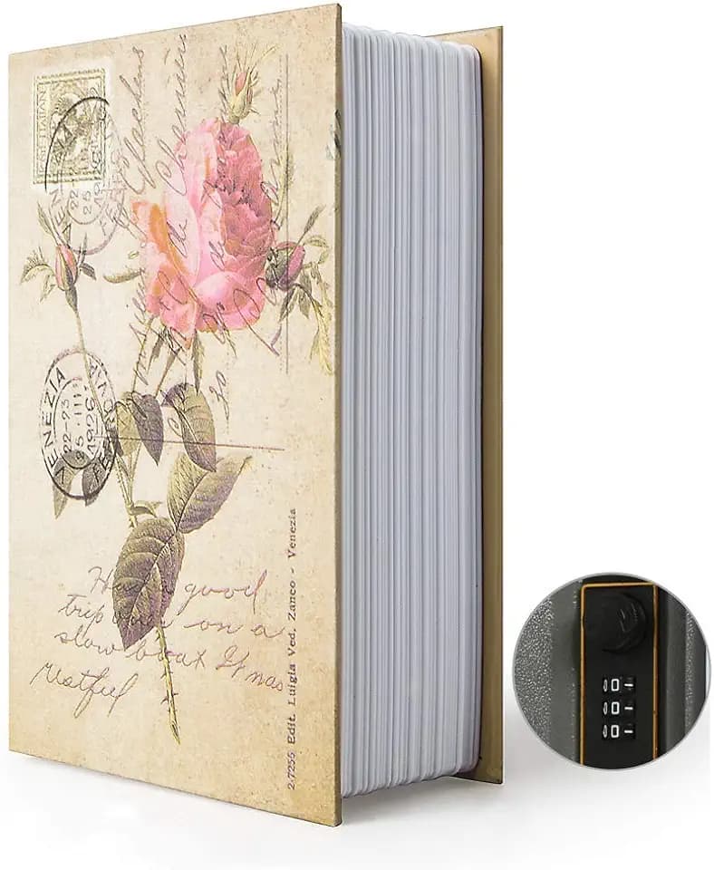 Diversion Book Safe Storage Box (9.5"×6"×2.2"), Dictionary Secret Safe Can with Security Combination Lock, Diversion Book Hidden Safe (Rose,Combination)