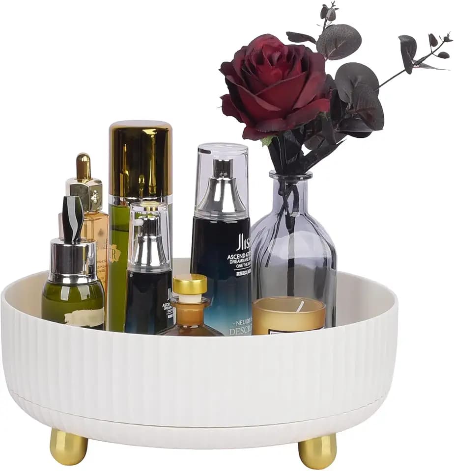 360 Rotating Makeup Perfume Organizer Skincare Tray, Large Ivory White
