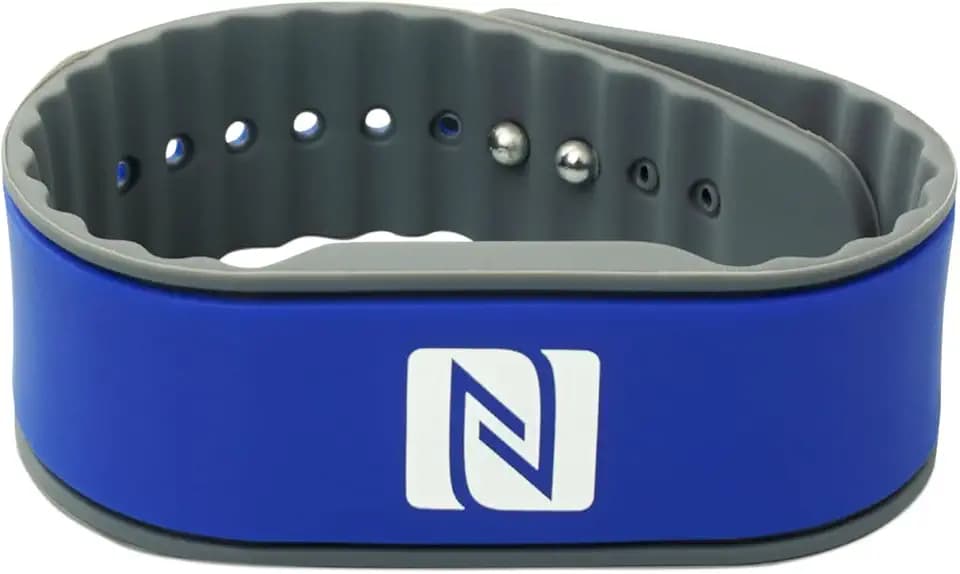 NFC Armband Silikon, individuell programmierbar, wasserfest, flexibel, verstellbar, NTAG 216, 924 Byte, 260 x 27 x 5 mm, Blau