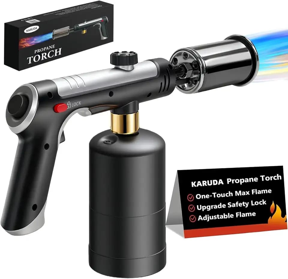 Powerful Propane Torch Gun,Flame Thrower Gun With One-Touch Max Fire, Kitchen Cooking Torch with a Safety Lock,Kitchen Torch Gun for Campfire,Grill, Sous Vide, BBQ (Tank Not Included)