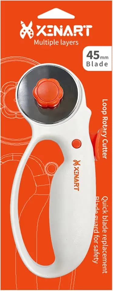 XINART 45mm Rotary Cutter for Fabric Safety Lock Ergonomic Classic Comfort Loop Fabric Small Premium Steel Rotary Cutter for Sewing Supplies Quilting Crafting Arts and Precise Cuts-Orange