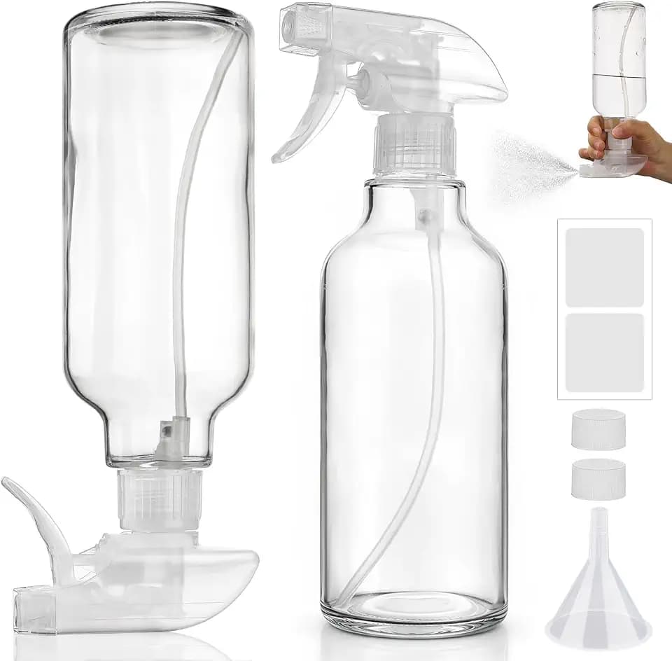 360° Glass Spray Bottles, Adjustable Nozzle, 16.9 oz, Clear