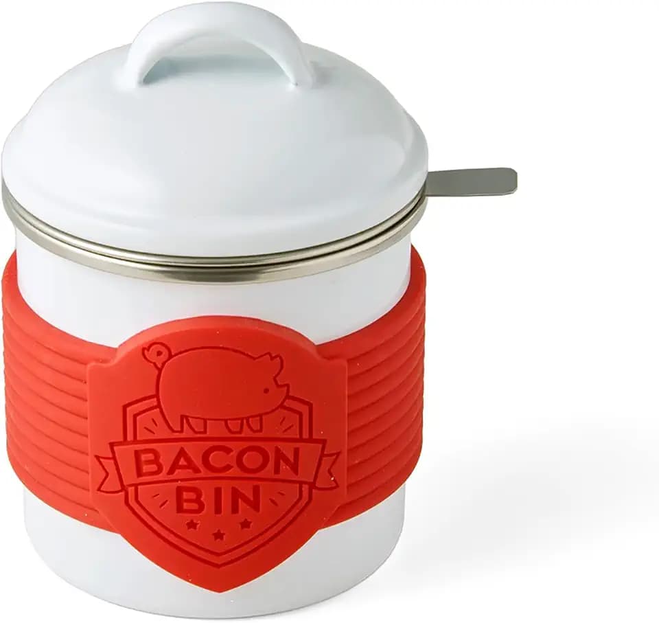 Talisman Designs Metal Bacon Bin Grease Strainer & Collector | Family Friendly Kitchen Tools | White